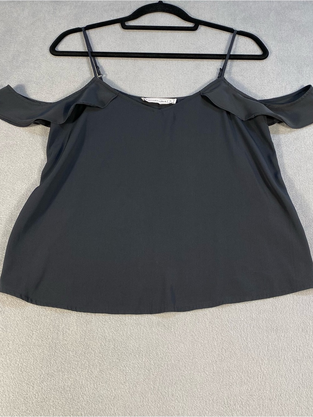 Abercrombie & Fitch women’s Black Cold-Shoulder Ruffle Top, adjustable straps, S